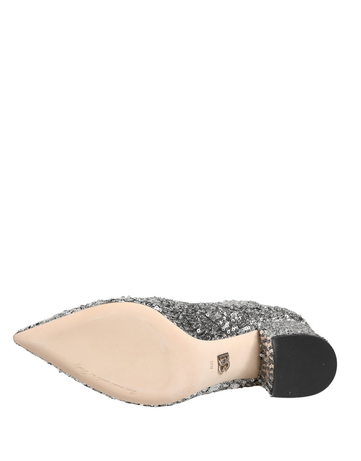 Dolce &amp; Gabbana Silver Sequined Short Boots Stretch Shoes