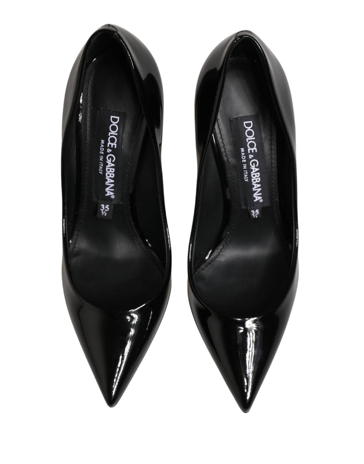Dolce &amp; Gabbana Black Calf Leather Stiletto Heels Pumps Shoes