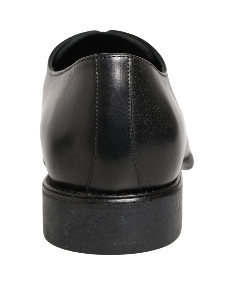 Dolce &amp; Gabbana Black Calfskin Leather Derby Men Dress Shoes