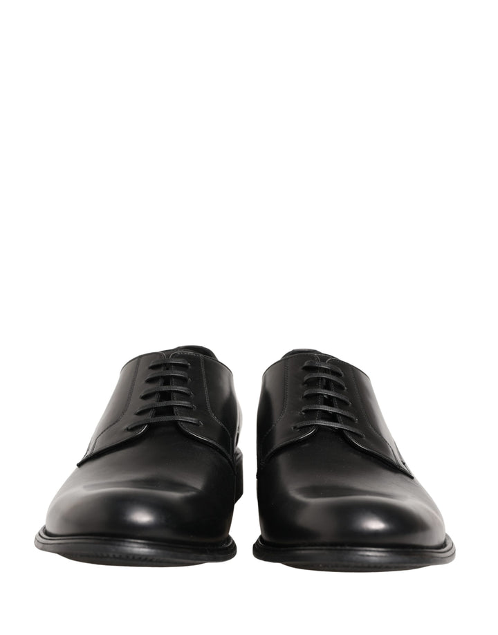 Dolce &amp; Gabbana Black Calfskin Leather Derby Men Dress Shoes