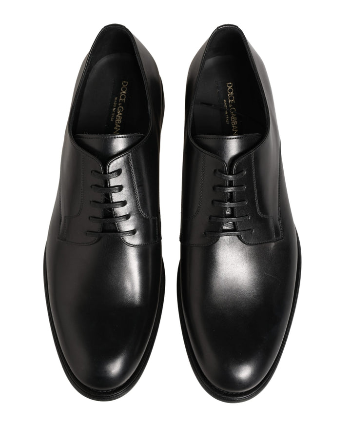 Dolce &amp; Gabbana Black Calfskin Leather Derby Men Dress Shoes
