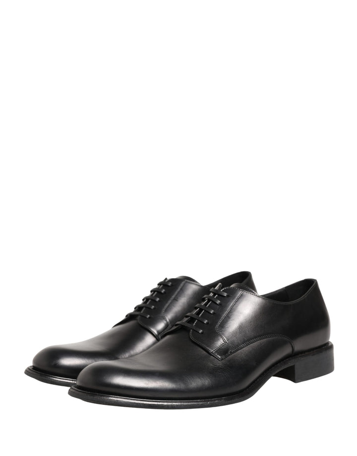 Dolce &amp; Gabbana Black Calfskin Leather Derby Men Dress Shoes