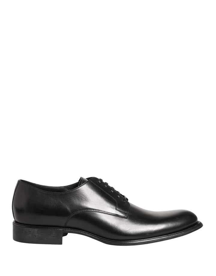 Dolce &amp; Gabbana Black Calfskin Leather Derby Men Dress Shoes