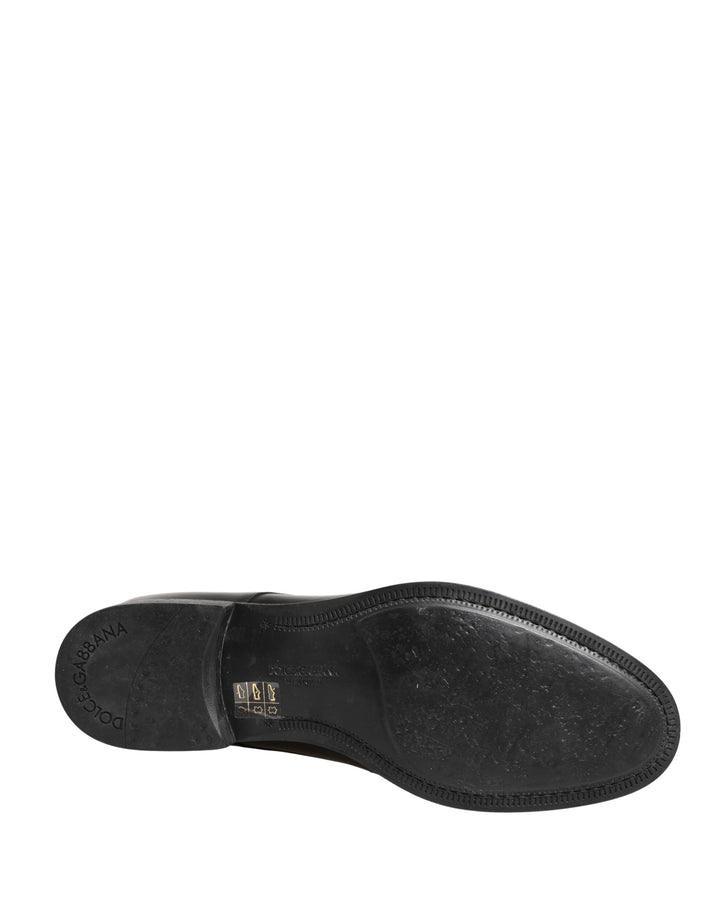 Dolce &amp; Gabbana Black Calfskin Leather Derby Men Dress Shoes