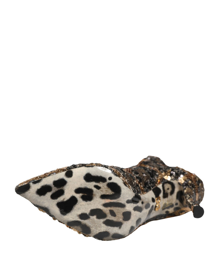 Dolce &amp; Gabbana Gold Leopard Sequin Sock Ankle Boots Shoes