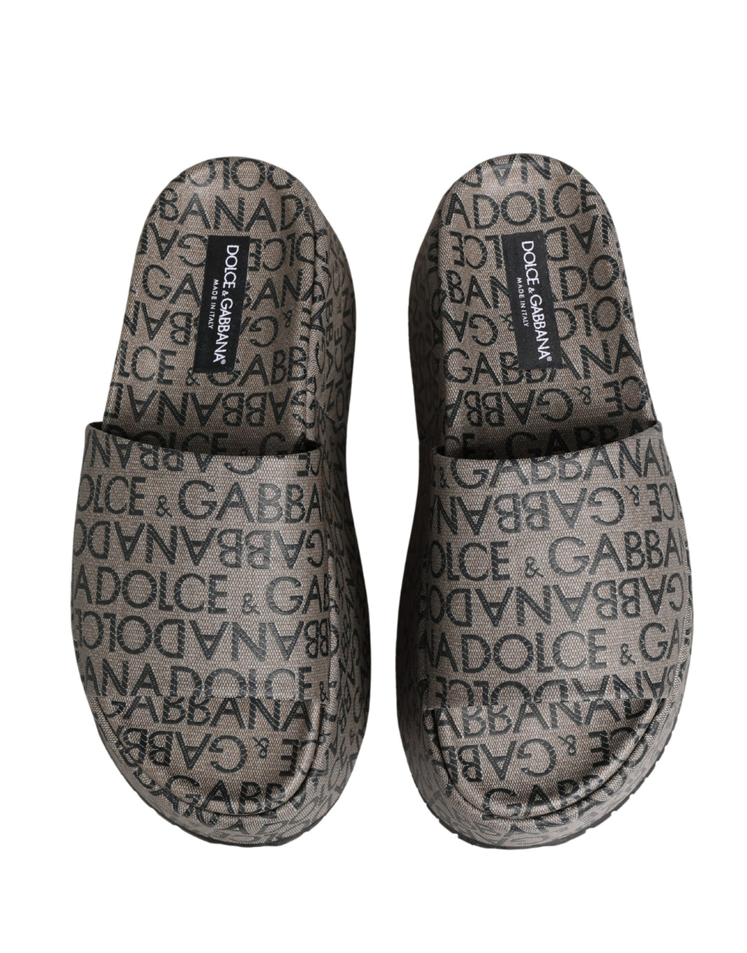 Dolce &amp; Gabbana Gray Leather Monogram Logo Sandals Shoes