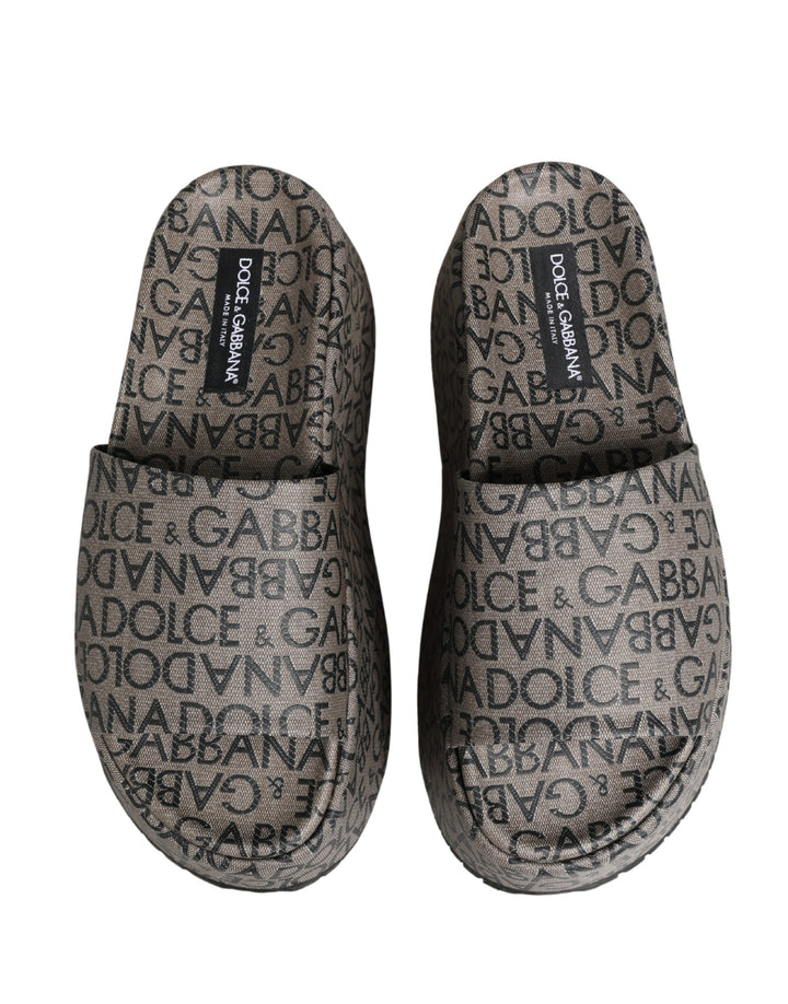 Dolce &amp; Gabbana Gray Leather Monogram Logo Sandals Shoes