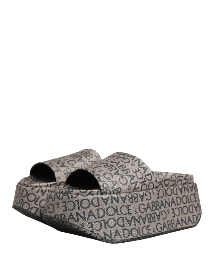 Dolce &amp; Gabbana Gray Leather Monogram Logo Sandals Shoes