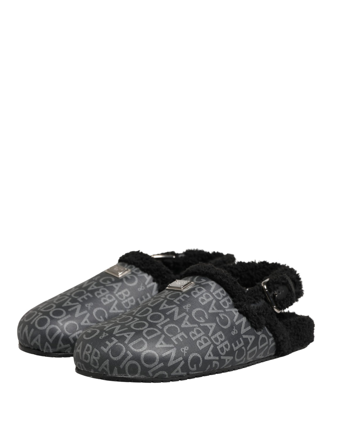 Dolce &amp; Gabbana Gray Faux Fur Jacquard Mules Sandals Shoes