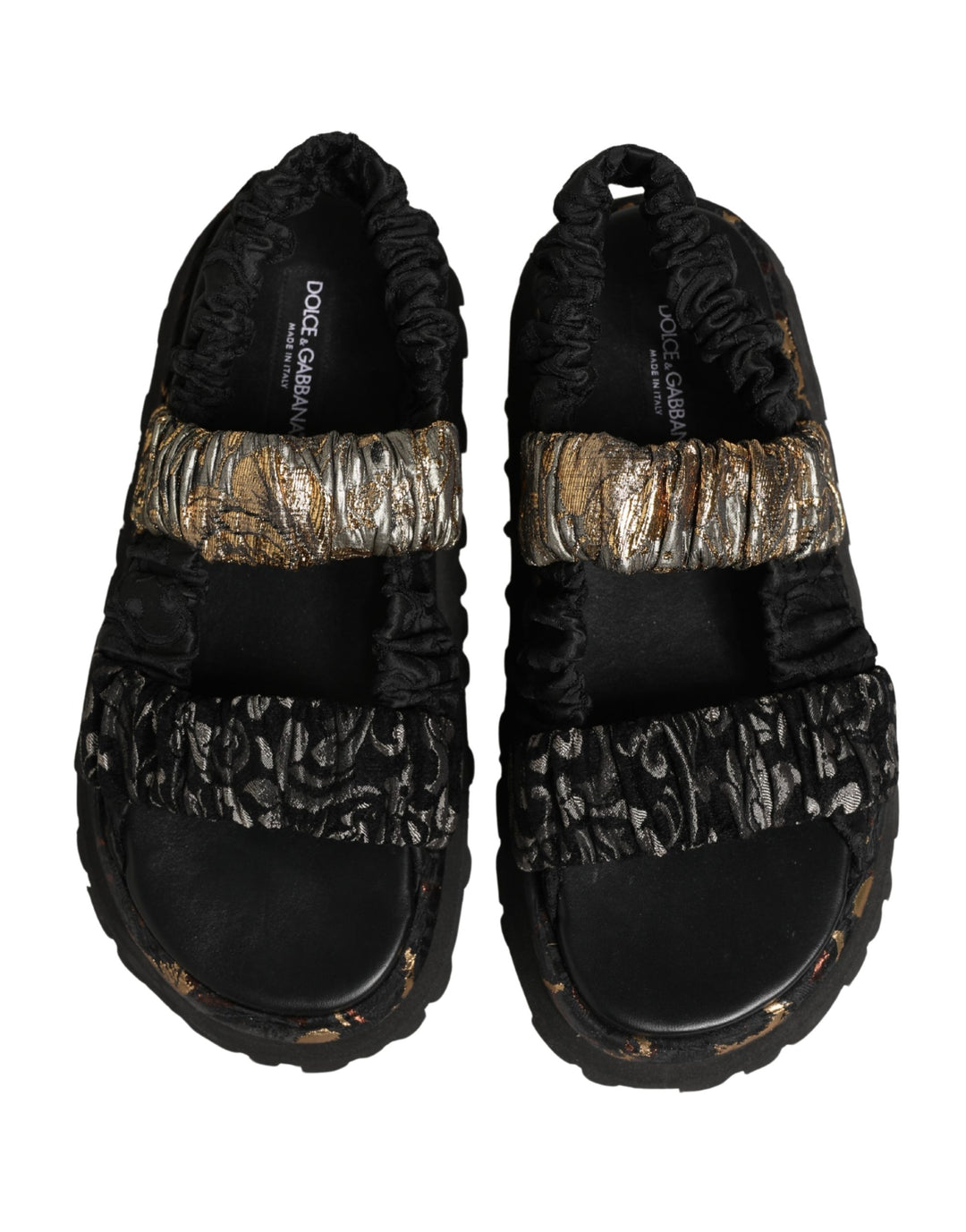 Dolce &amp; Gabbana Black Ruching Detail Flats Men Sandals Shoes