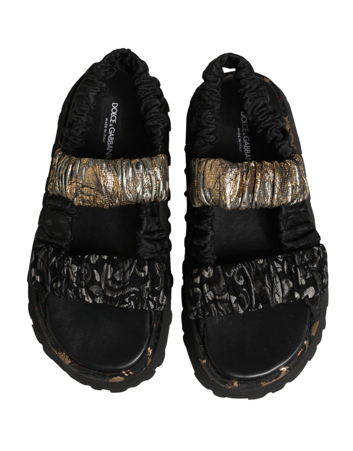 Dolce &amp; Gabbana Black Ruching Detail Flats Men Sandals Shoes
