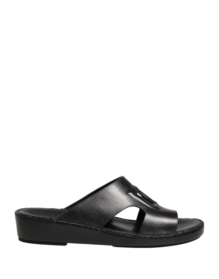 Dolce &amp; Gabbana Black Leather Cutout DG Logo Sandals Shoes