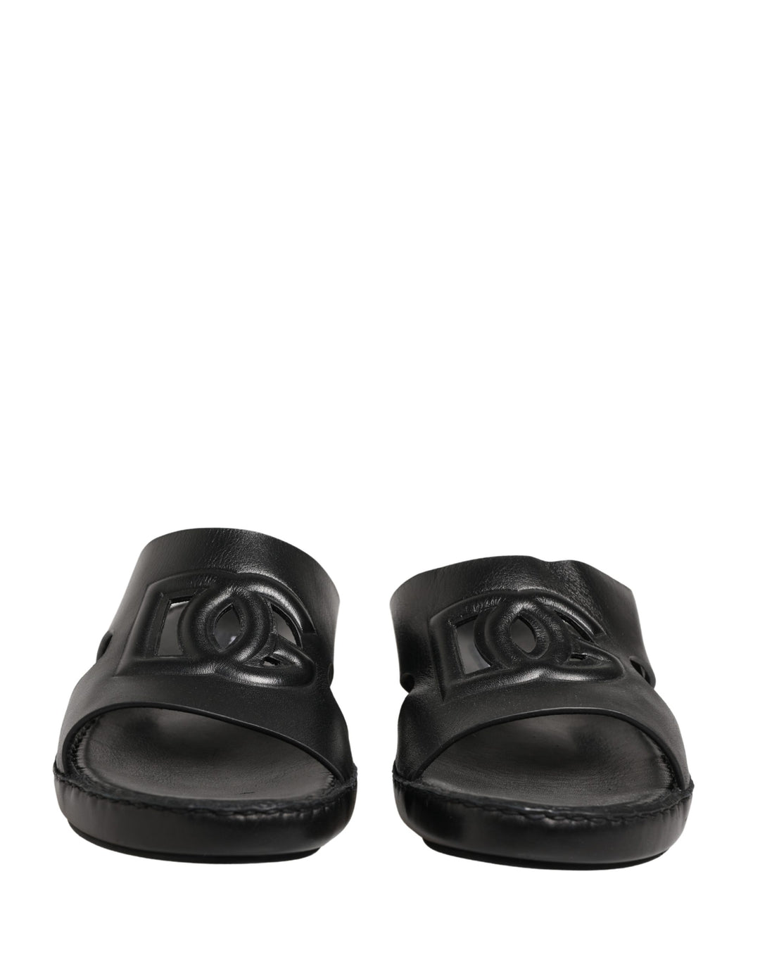Dolce &amp; Gabbana Black Leather Cutout DG Logo Sandals Shoes