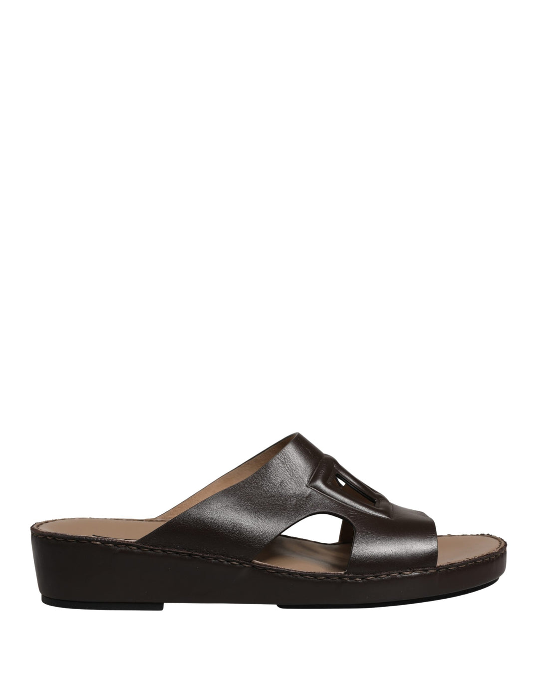 Dolce &amp; Gabbana Brown Leather Cutout DG Logo Sandals Shoes