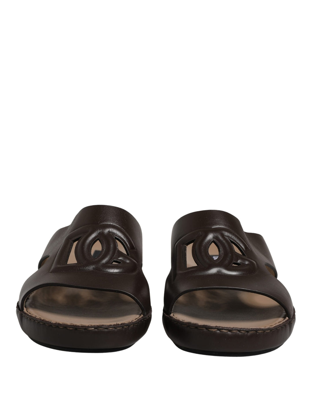 Dolce &amp; Gabbana Brown Leather Cutout DG Logo Sandals Shoes