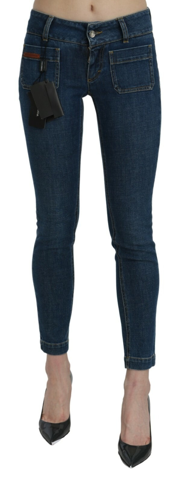 Dolce &amp; Gabbana Blue Slim Fit Cropped Mid Waist Denim Jeans