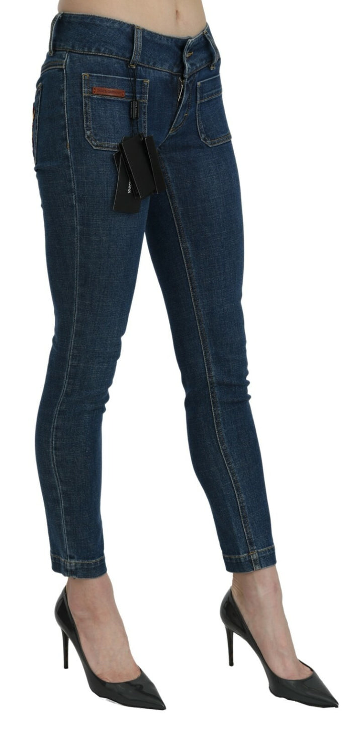 Dolce &amp; Gabbana Blue Slim Fit Cropped Mid Waist Denim Jeans