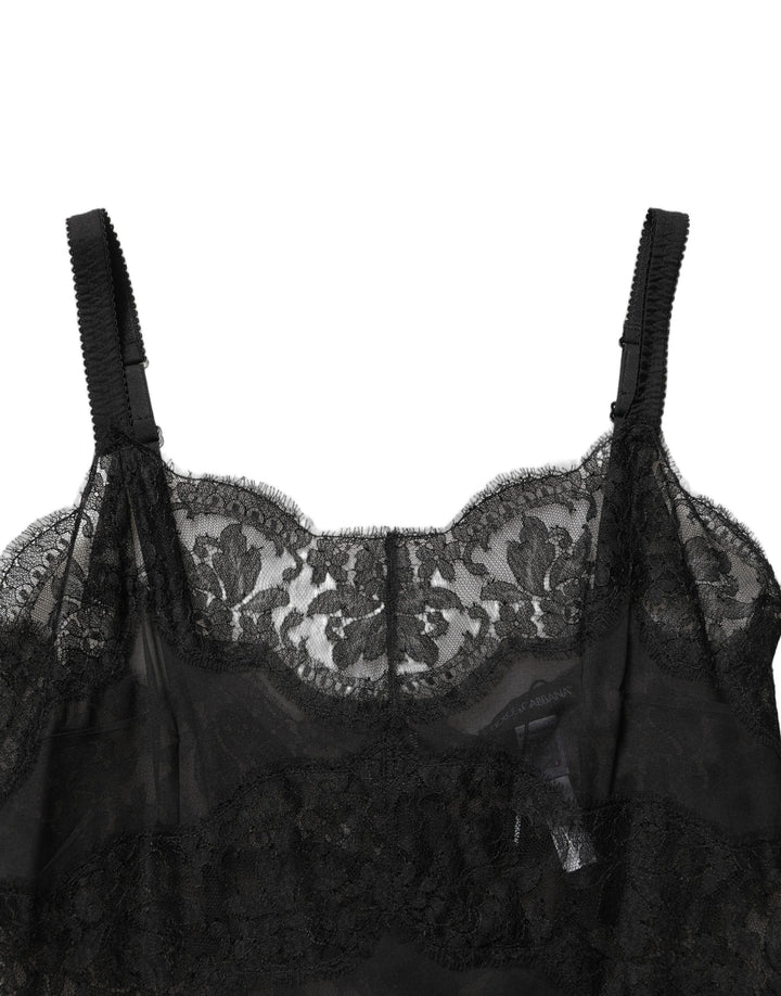 Dolce &amp; Gabbana Black Silk Lace Slip Lingerie Chemise Sleepwear