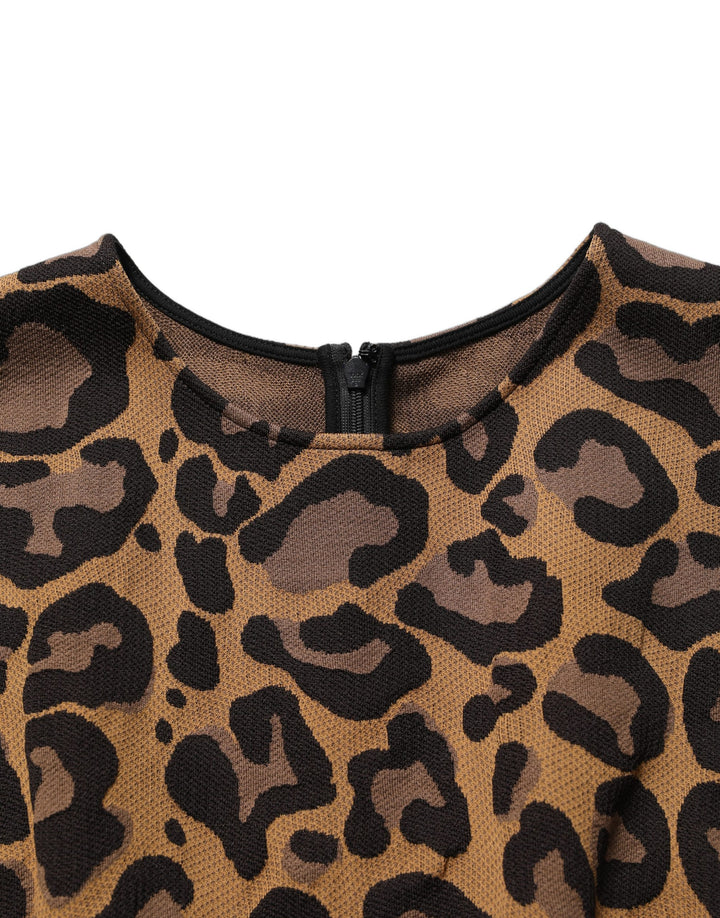 Dolce &amp; Gabbana Brown Leopard Jacquard Knee Length Dress