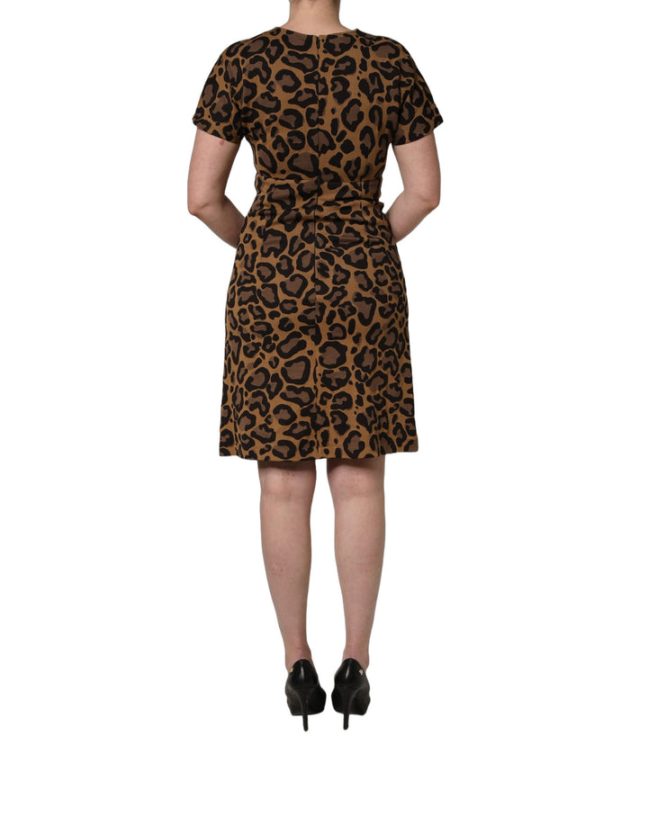 Dolce &amp; Gabbana Brown Leopard Jacquard Knee Length Dress
