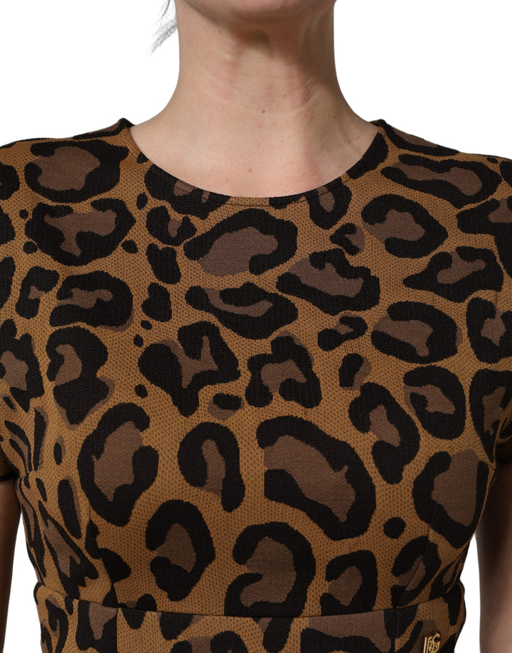Dolce &amp; Gabbana Brown Leopard Jacquard Knee Length Dress