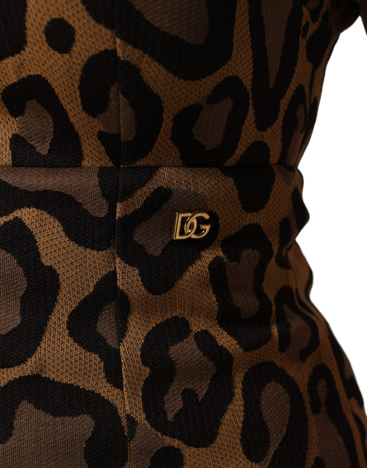 Dolce &amp; Gabbana Brown Leopard Jacquard Knee Length Dress