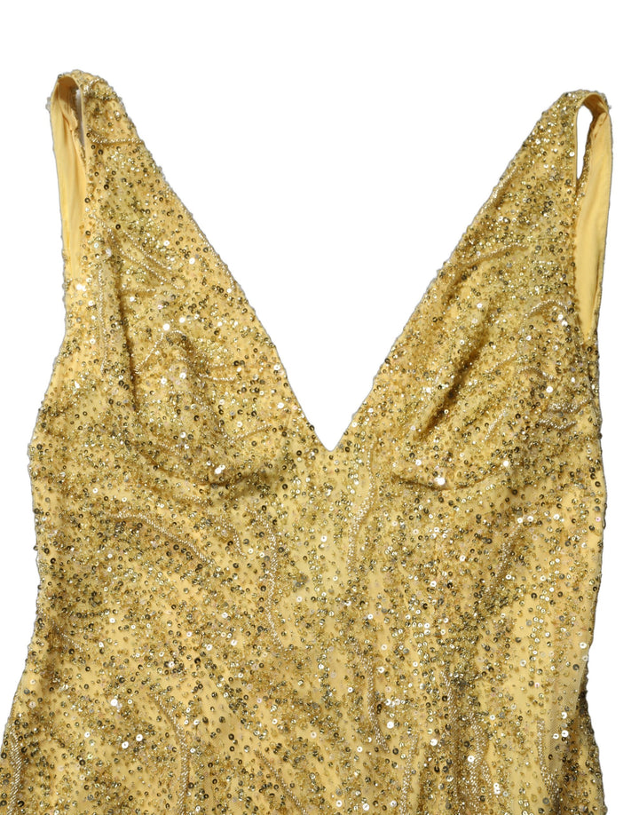 Dolce &amp; Gabbana Gold V-neckline Mermaid Sequinned Gown Dress