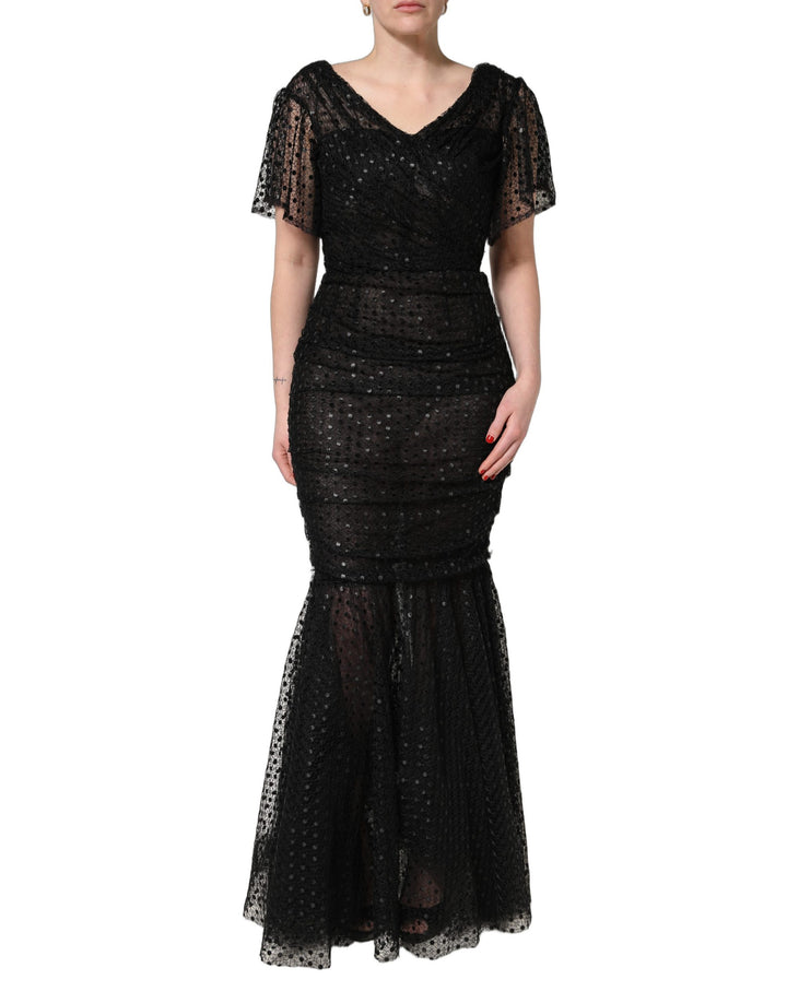 Dolce &amp; Gabbana Black Sequinned Mermaid Evening Gown Dress