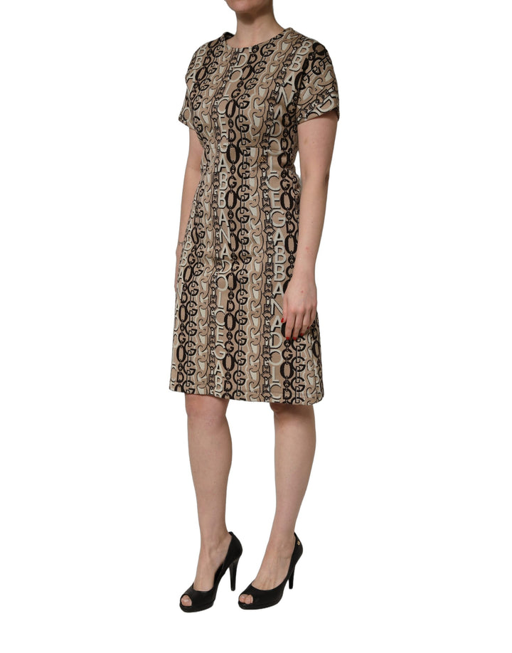 Dolce &amp; Gabbana Brown DG Logo Chain Short-Sleeve Sheath Dress