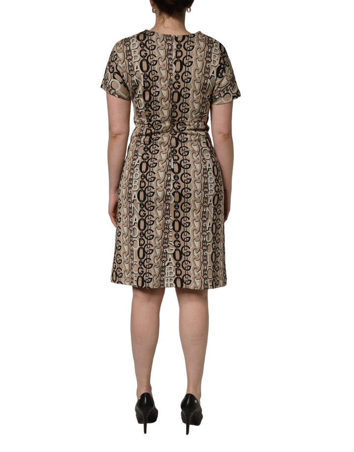 Dolce &amp; Gabbana Brown DG Logo Chain Short-Sleeve Sheath Dress