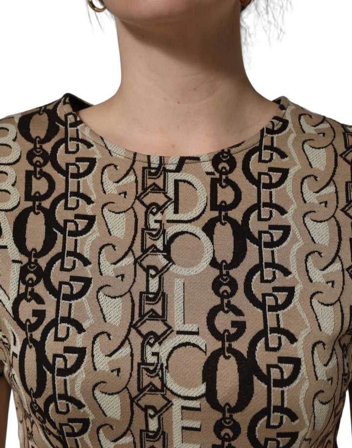 Dolce &amp; Gabbana Brown DG Logo Chain Short-Sleeve Sheath Dress