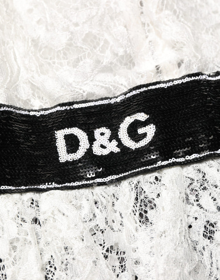 Dolce &amp; Gabbana White Lace Top Embellished Black Skirt Dress