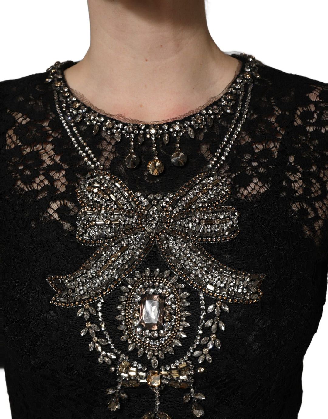 Dolce &amp; Gabbana Black Crystal Embellished Sheath Midi Dress