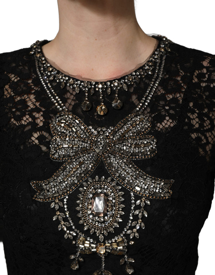 Dolce &amp; Gabbana Black Crystal Embellished Sheath Midi Dress