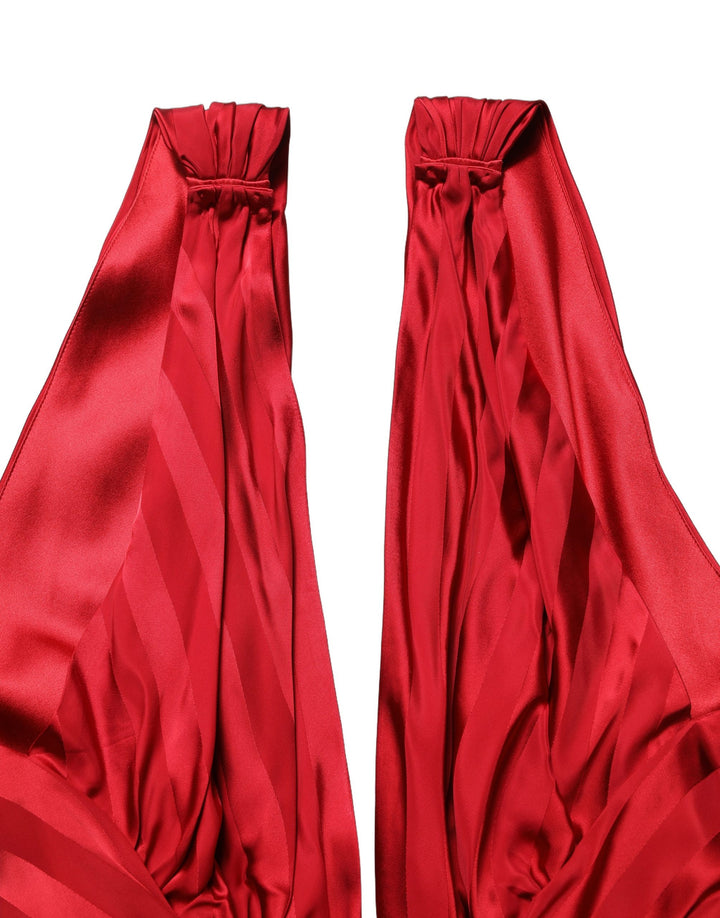 Dolce &amp; Gabbana Red Plunging HalterNeck Draped Jumpsuit Dress