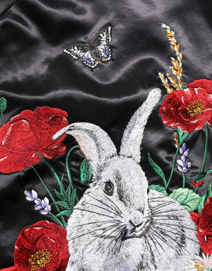 Dolce &amp; Gabbana Black Satin Floral Embroidery Bomber Jacket