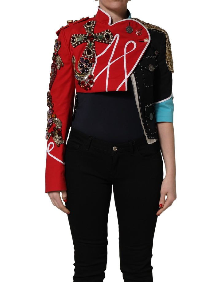 Dolce &amp; Gabbana Multicolor Asymmetrical Ornate Jewel Cropped Jacket