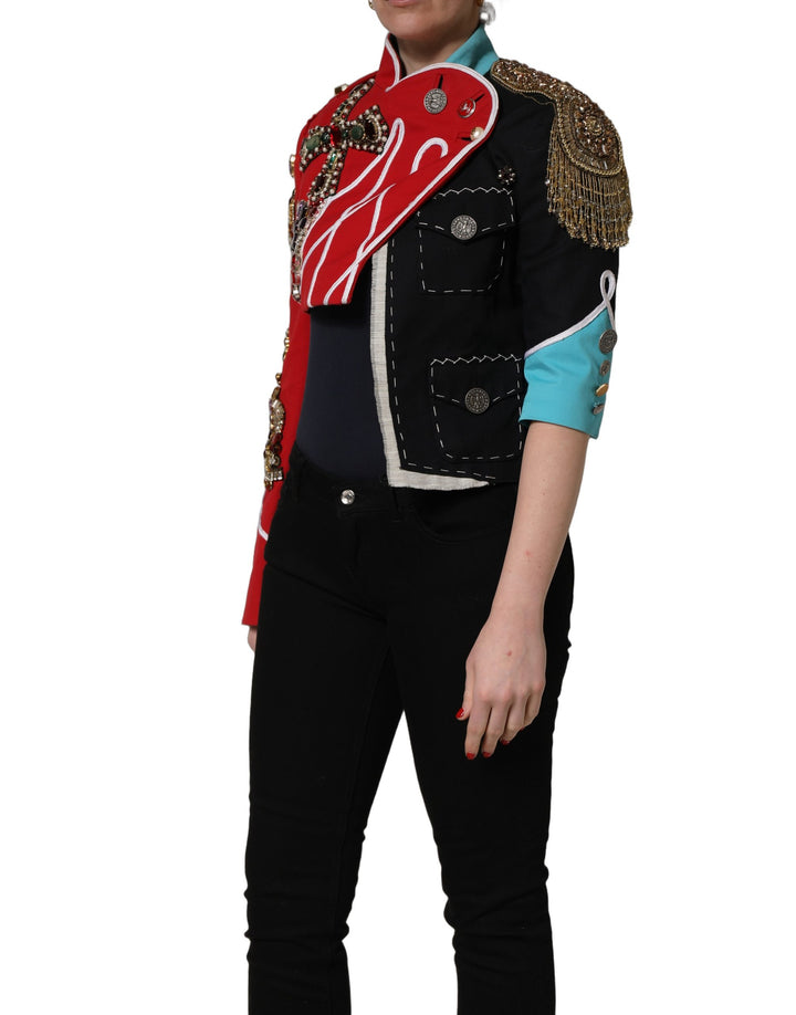 Dolce &amp; Gabbana Multicolor Asymmetrical Ornate Jewel Cropped Jacket