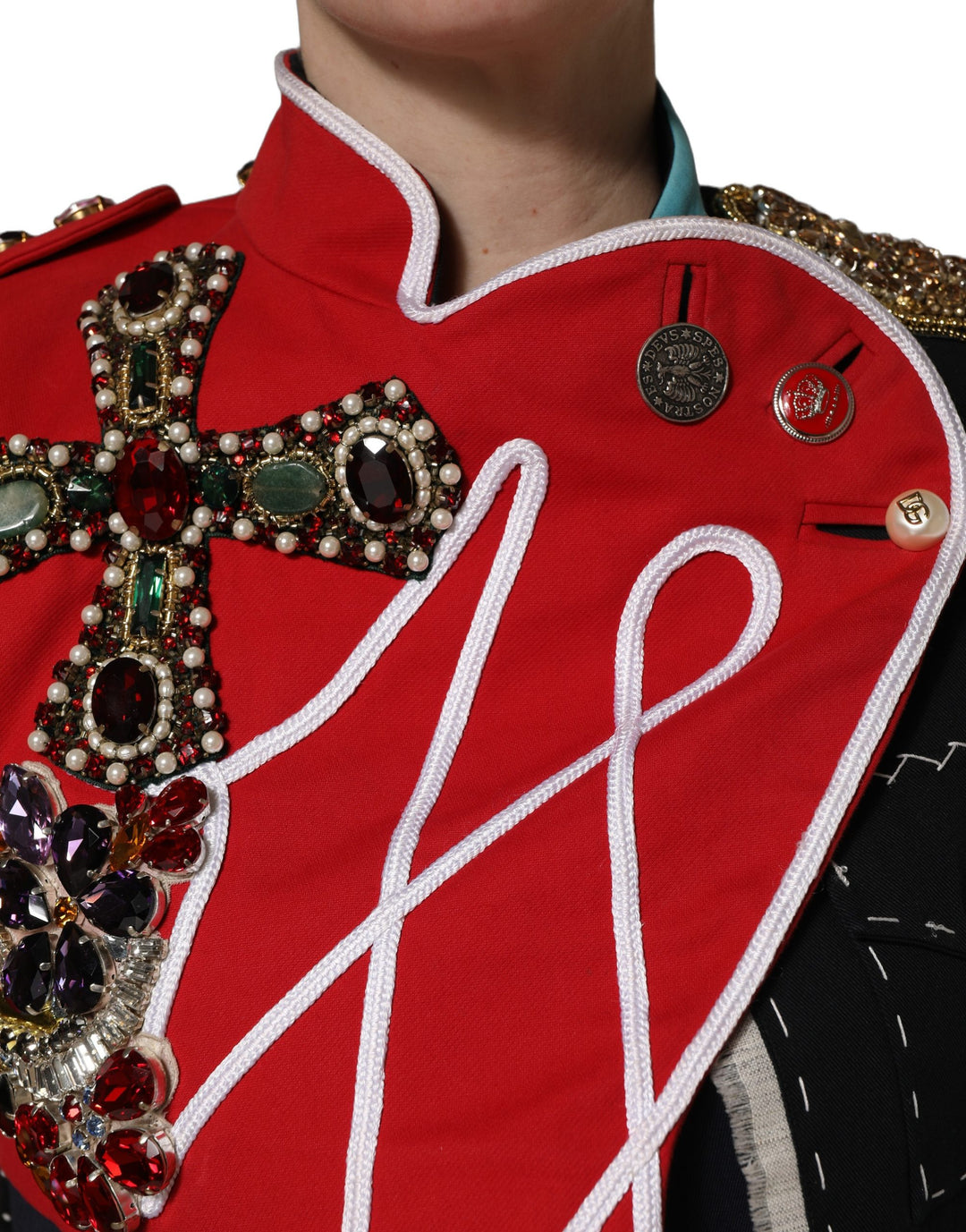Dolce &amp; Gabbana Multicolor Asymmetrical Ornate Jewel Cropped Jacket