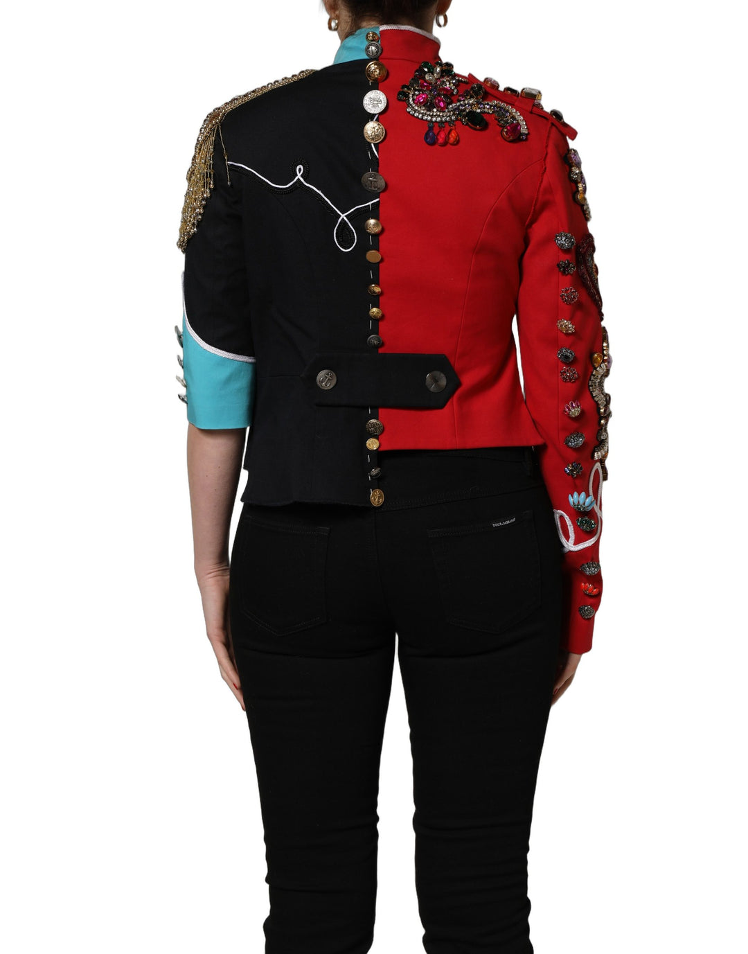 Dolce &amp; Gabbana Multicolor Asymmetrical Ornate Jewel Cropped Jacket