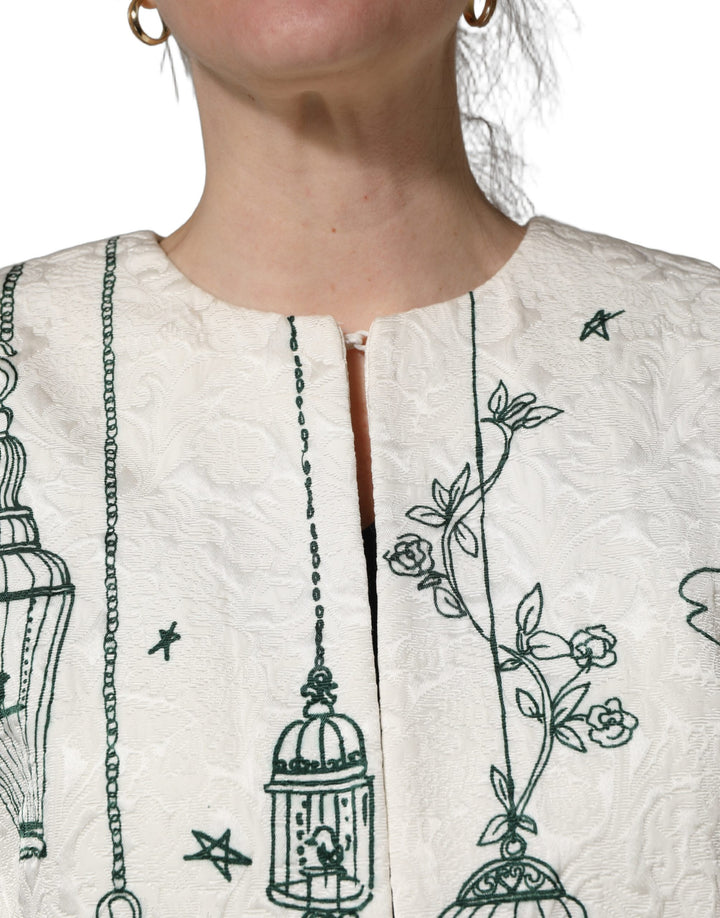 Dolce &amp; Gabbana White Jacquard Garden Print Coat Jacket