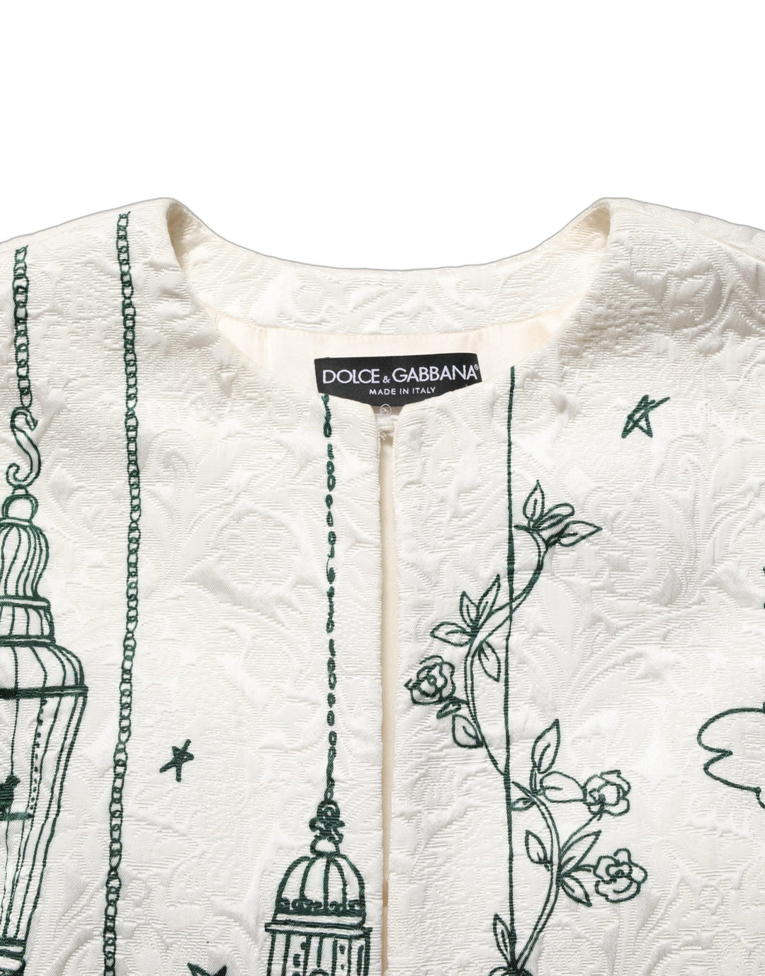 Dolce &amp; Gabbana White Jacquard Garden Print Coat Jacket