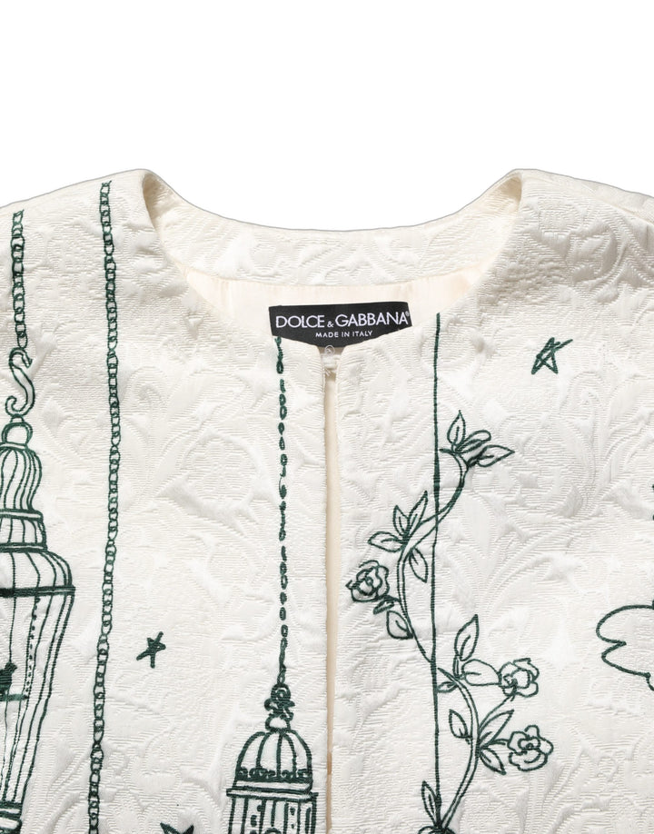 Dolce &amp; Gabbana White Jacquard Garden Print Coat Jacket