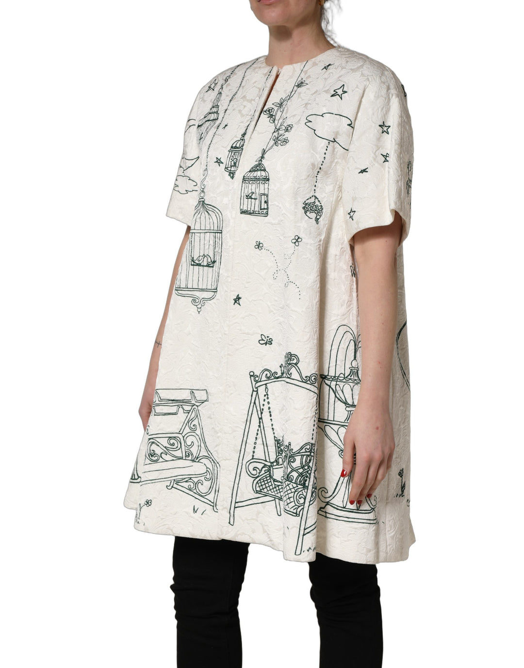 Dolce &amp; Gabbana White Jacquard Garden Print Coat Jacket