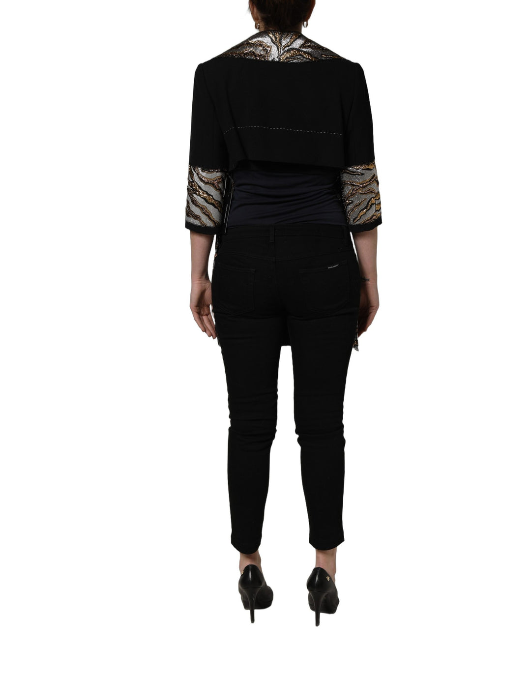 Dolce &amp; Gabbana Black Single-Breasted Brocade Coat Jacket