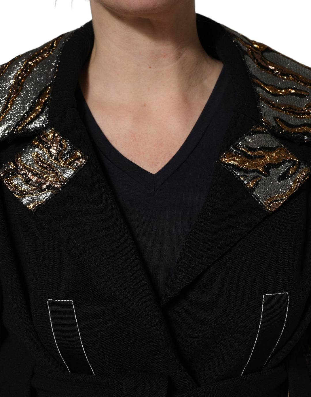 Dolce &amp; Gabbana Black Single-Breasted Brocade Coat Jacket