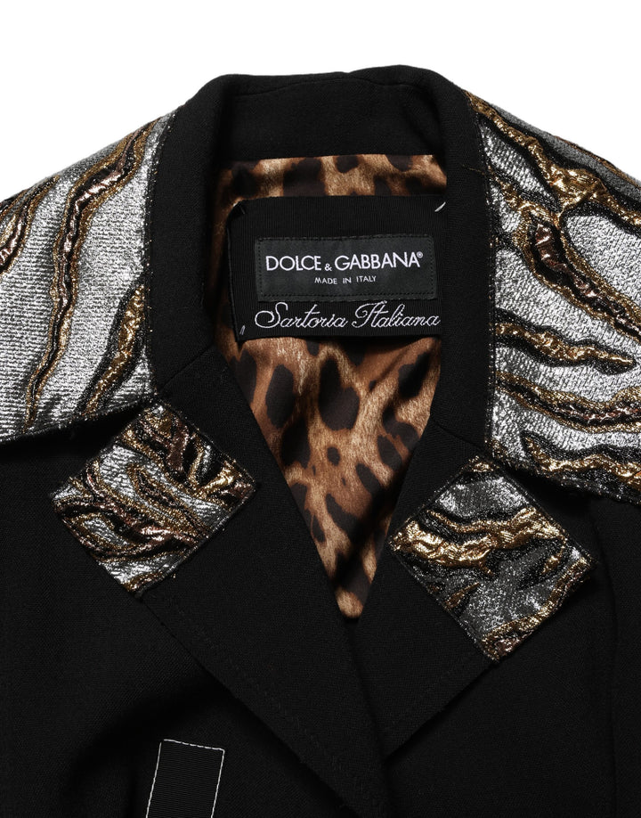 Dolce &amp; Gabbana Black Single-Breasted Brocade Coat Jacket