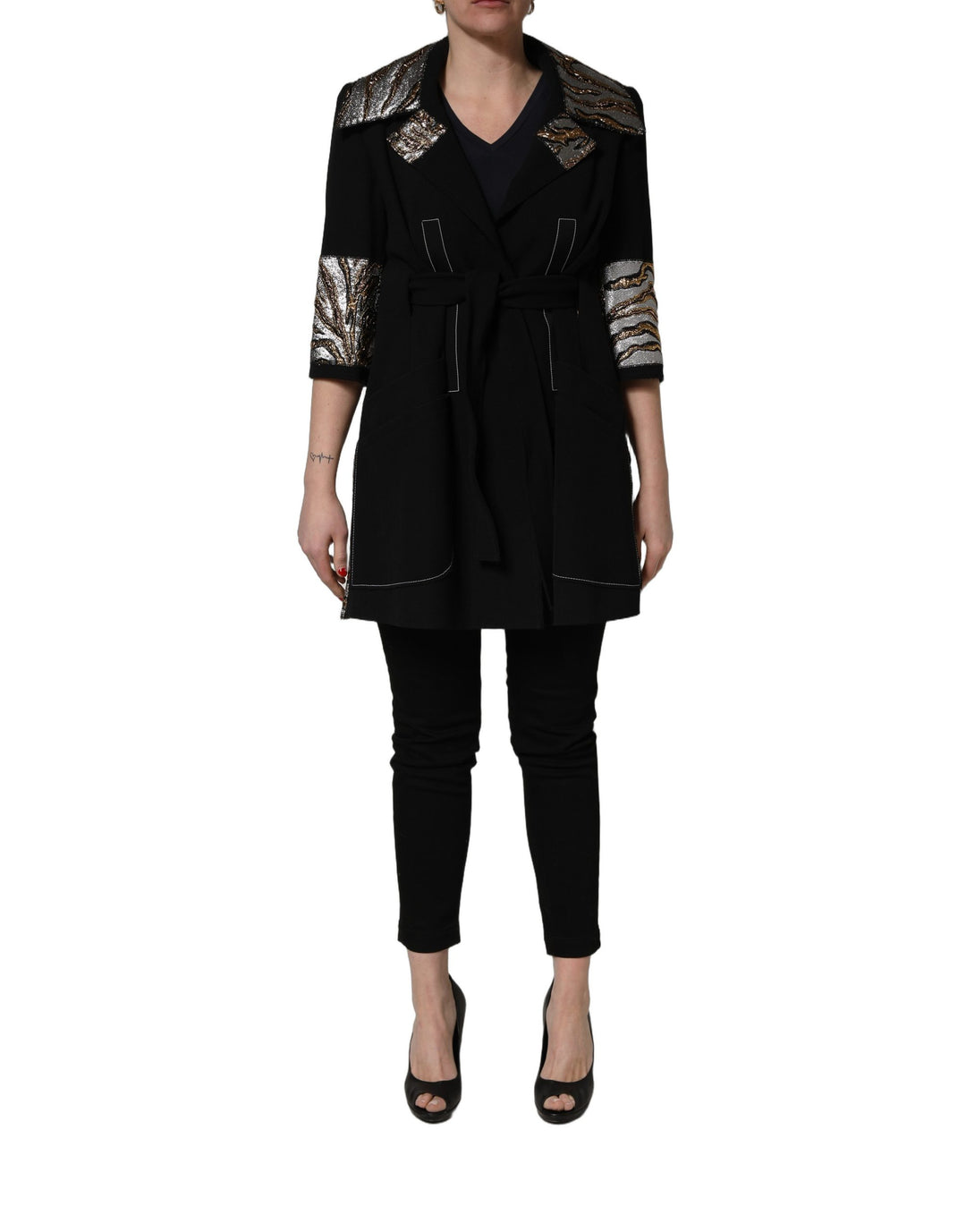 Dolce &amp; Gabbana Black Single-Breasted Brocade Coat Jacket