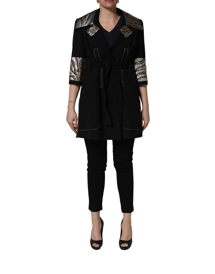 Dolce &amp; Gabbana Black Single-Breasted Brocade Coat Jacket