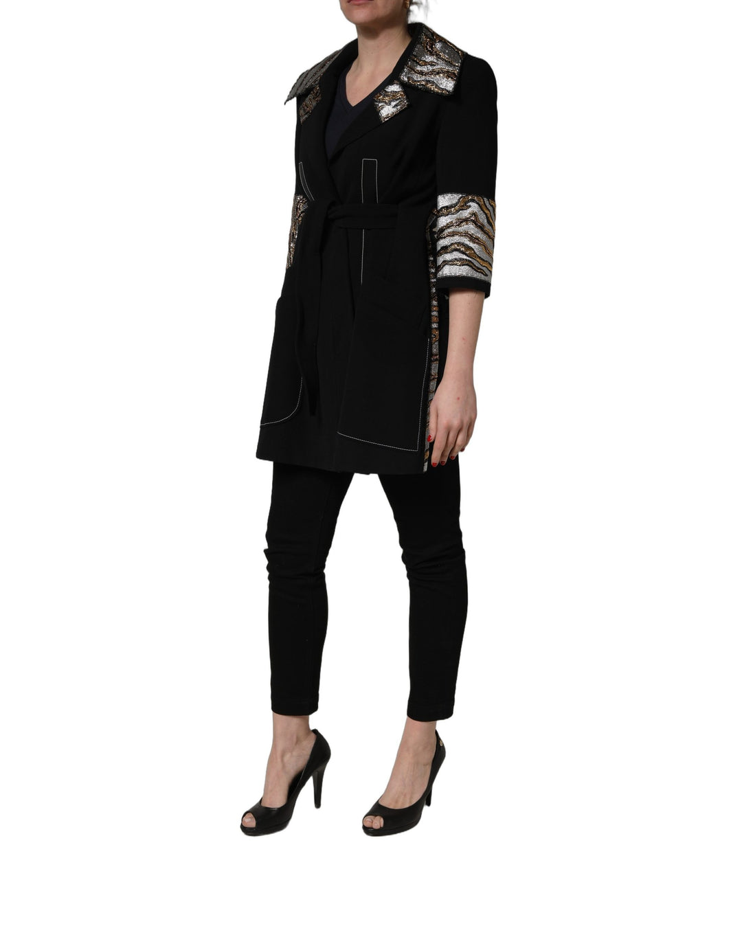 Dolce &amp; Gabbana Black Single-Breasted Brocade Coat Jacket